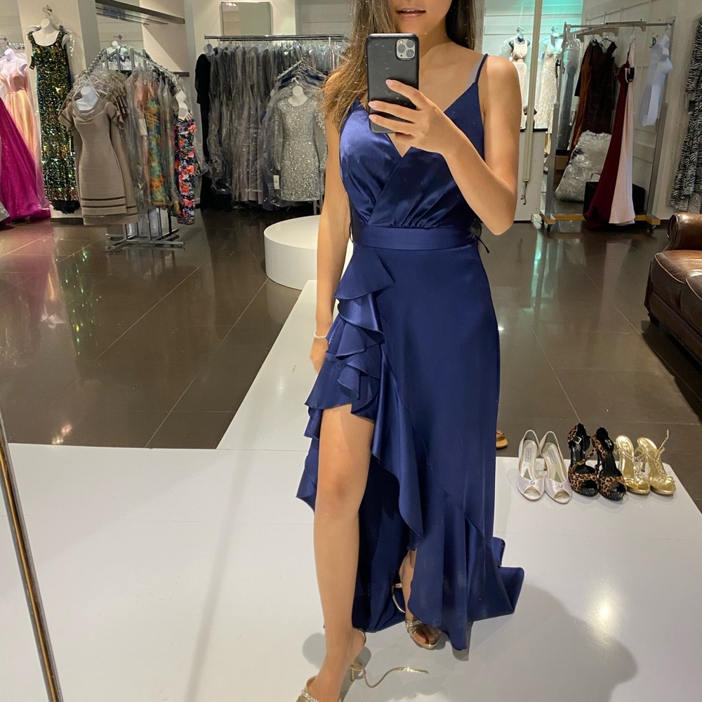 Dark blue long silk dress main image 1